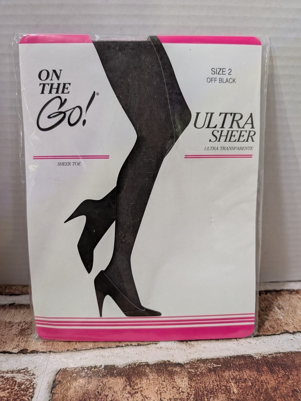 On The Go! Vintage Ultra Sheer Pantyhose Off Black Sheer Toe Nylons Size 2 New
